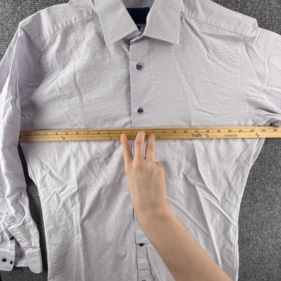 David Donahue Button Up Shirt Purple Check 16.5 34/35 Trim Fit Woven Adult Men - Picture 5 of 14
